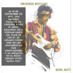 Puede ser una imagen de guitarra y texto que dice "UNIVERSO UNIVERSONOTICIAS UNIVERSO NOTICIAS EL 18 DE SEPTIEMBRE DE 1970, JIMI HENDRIX FALLECIÓ EN LONDRES A LOS 27 AÑOS, PASANDO ASÍ A FORMAR PARTE DEL CLUB DE LOS 27. SU LEGADO COMO UNO DE LOS GUITARRISTAS MÁS INNOVADORES Y SU IMPACTO EN EL ROCK SIGUEN SIVOS HOY. @UNI_NOTI"